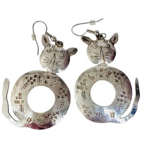 Vintage Alpaca Silver Cat Earrings